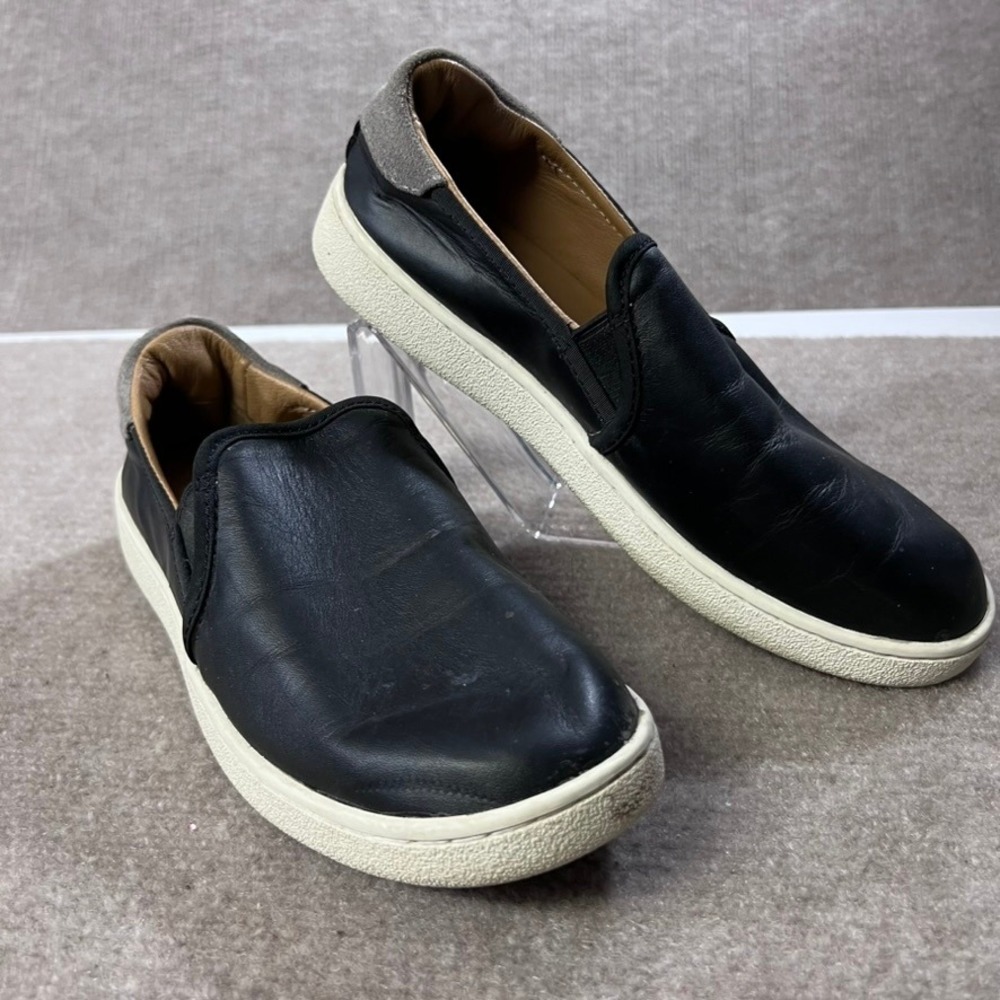 UGG Black Leather Slip On Sneakers Casual Shoes Size 8‎